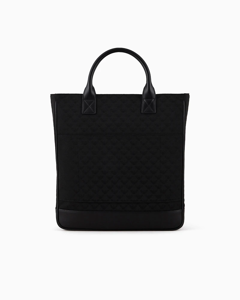 Emporio Armani - Nylon tote bag with all-over jacquard eagle, Man, Black, Size: TU