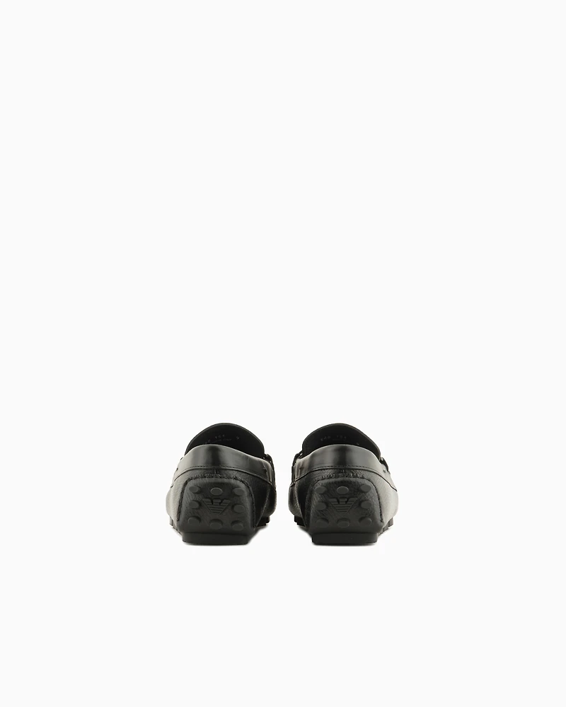 Emporio Armani - Pebbled leather driving loafers with stirrup bar, Man, Black, Size: