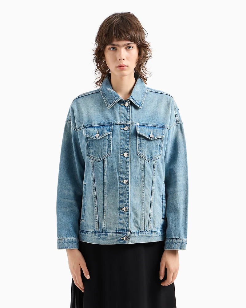 Armani Exchange - Used effect denim jacket, Woman, Blue, Size: