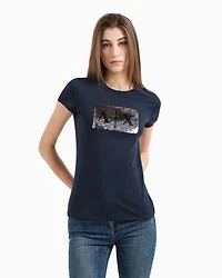 Armani Exchange - Slim fit T-shirt stretch cotton jersey, Woman, Navy Blue, Size: