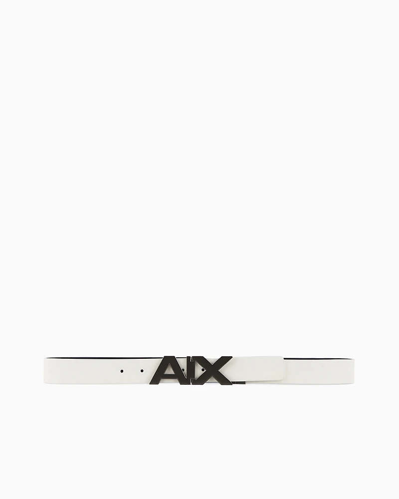 Armani Exchange - Reversible leather belt with satin metal logo buckle, Man, White, Size:
