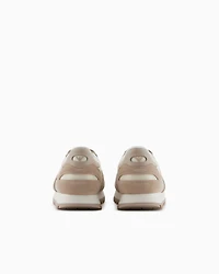 Emporio Armani - Mesh sneakers with suede details and eagle patch, Boy, Beige, Size: