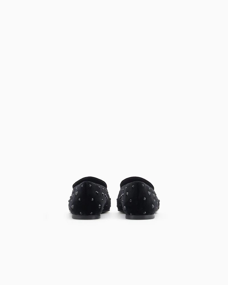 Emporio Armani - Velvet slippers with rhinestones, Woman, Black, Size: