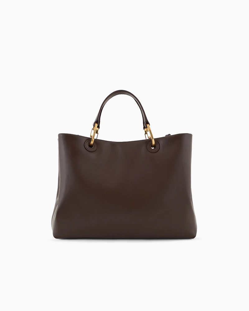 Emporio Armani - MyEA shopper bag in interwoven logo leather, Woman, Brown, Size: TU