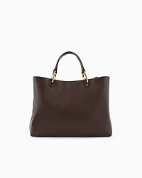 Emporio Armani - MyEA shopper bag in interwoven logo leather, Woman, Brown, Size: TU