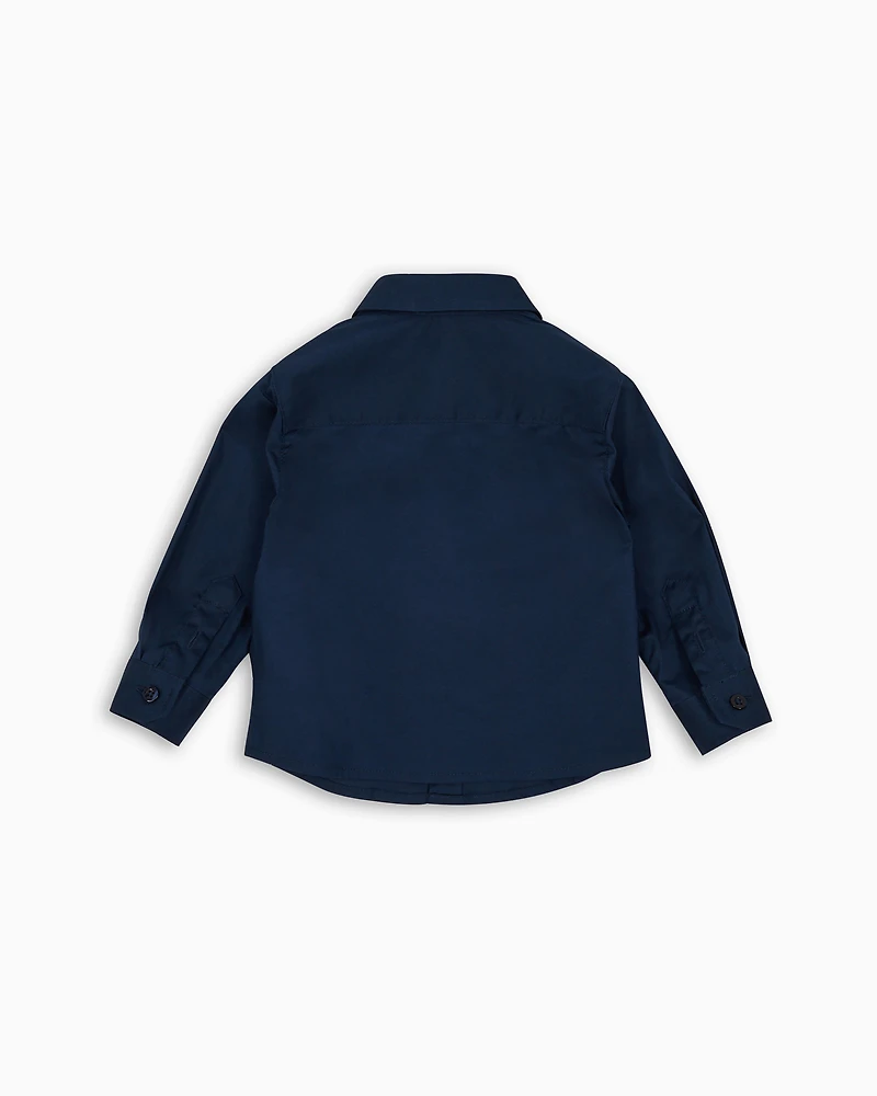 Emporio Armani - Stretch cotton shirt with eagle embroidery, Boy, Blue, Size: