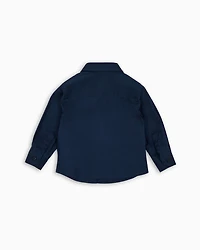 Emporio Armani - Stretch cotton shirt with eagle embroidery, Boy, Blue, Size: