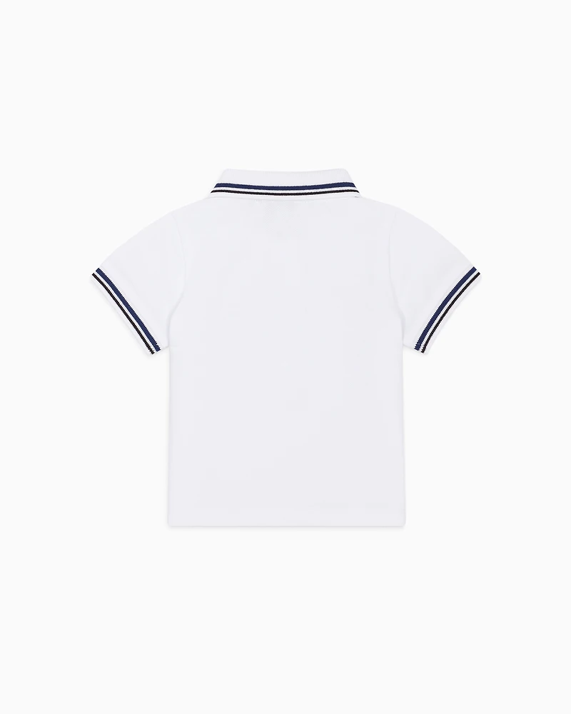 Emporio Armani - Stretch piqué polo shirt with striped trim, Boy, White, Size: