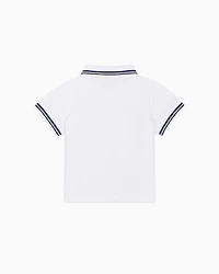 Emporio Armani - Stretch piqué polo shirt with striped trim, Boy, White, Size: