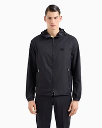 Emporio Armani - Hooded, water-repellent nylon blouson with logo patch, Man, Navy Blue, Size: