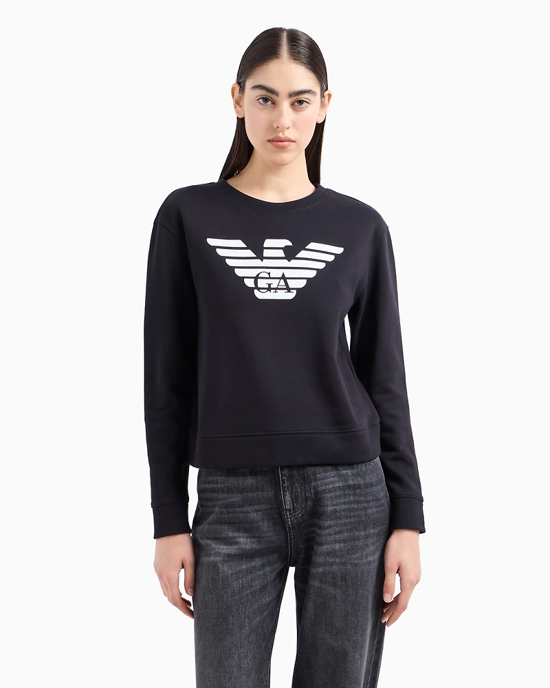 Emporio Armani - ASV organic jersey sweatshirt with logo, Woman, Navy Blue, Size: