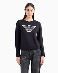 Emporio Armani - ASV organic jersey sweatshirt with logo, Woman, Navy Blue, Size: