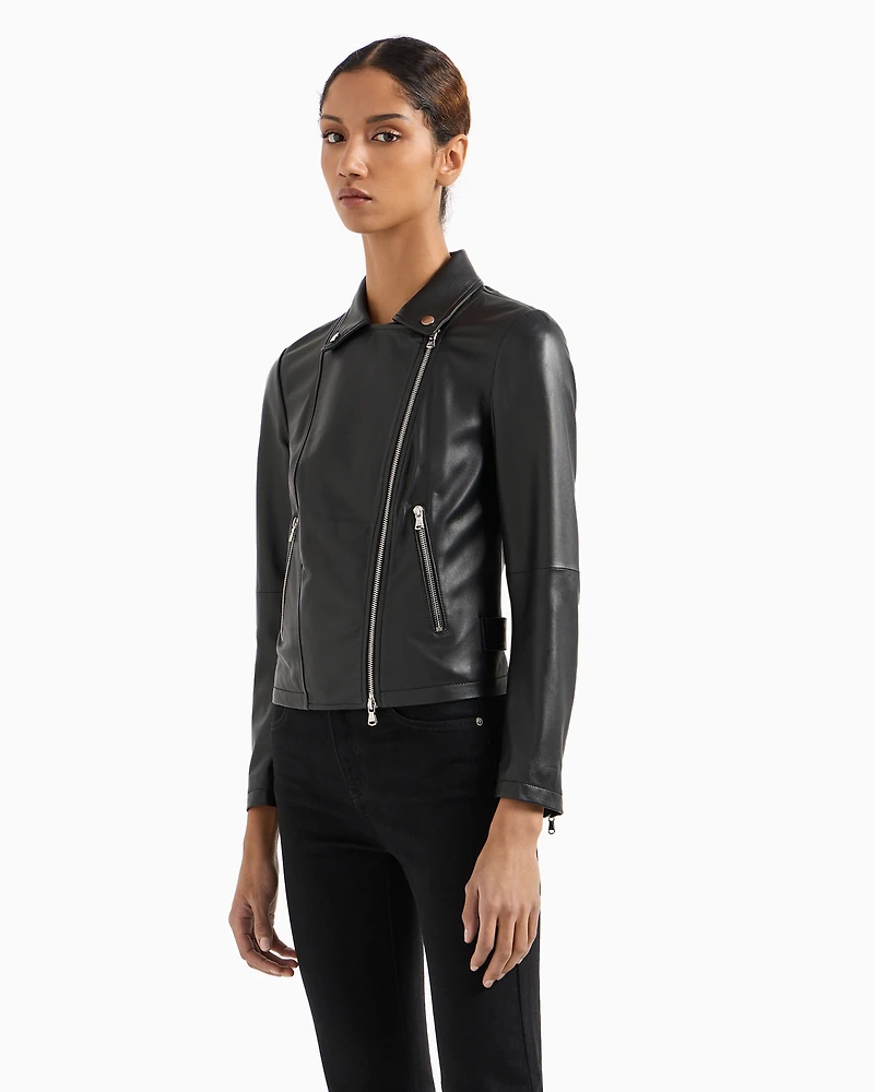Emporio Armani - Nappa-lambskin biker jacket, Woman, Black, Size: