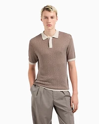 Emporio Armani - Micro-pattern jacquard knit Polo shirt, Man, Beige, Size: