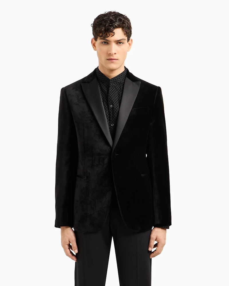 Emporio Armani - Velvet tuxedo jacket with all-over printed motif, Man, Black, Size: