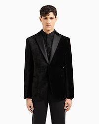 Emporio Armani - Velvet tuxedo jacket with all-over printed motif, Man, Black, Size:
