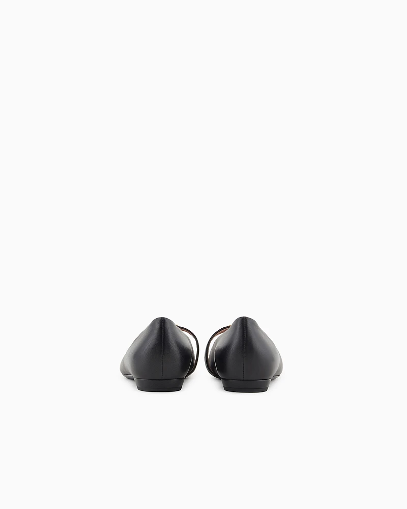 Emporio Armani - Nappa-leather pointed-toe ballerinas with eagle plate, Woman, Black, Size: