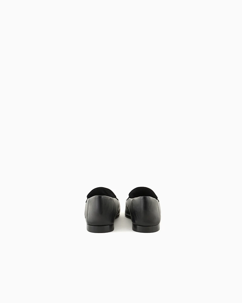 Emporio Armani - Nappa leather loafers with embossed logo, Woman, Black, Size: