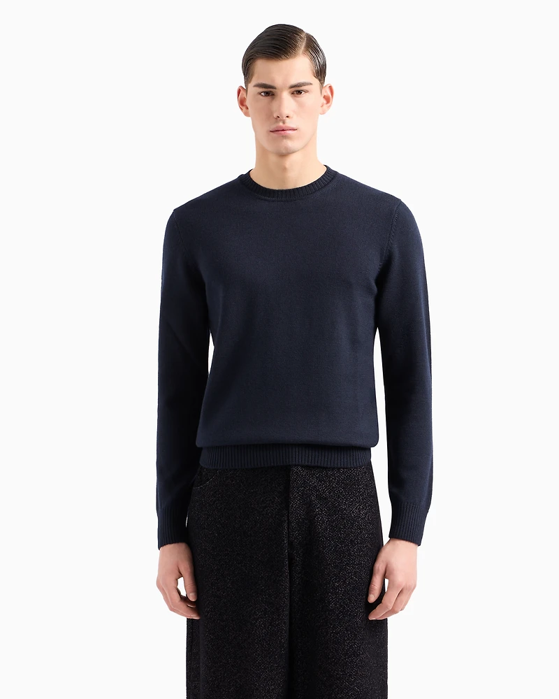 Emporio Armani - Virgin-wool, regular-fit jumper, Man, Navy Blue, Size: