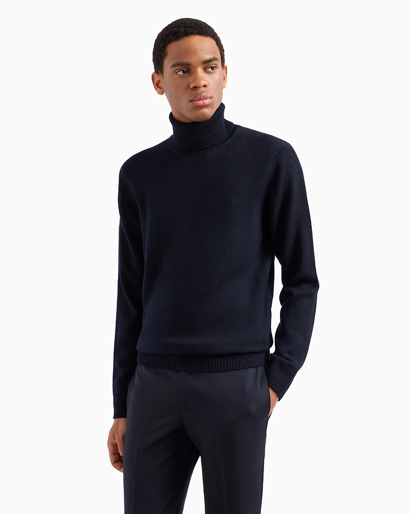 Emporio Armani - Virgin-wool, regular-fit mock-neck jumper, Man, Navy Blue, Size: