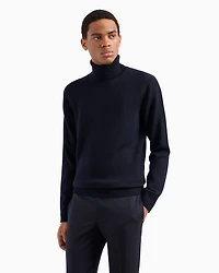 Emporio Armani - Virgin-wool, regular-fit mock-neck jumper, Man, Navy Blue, Size: