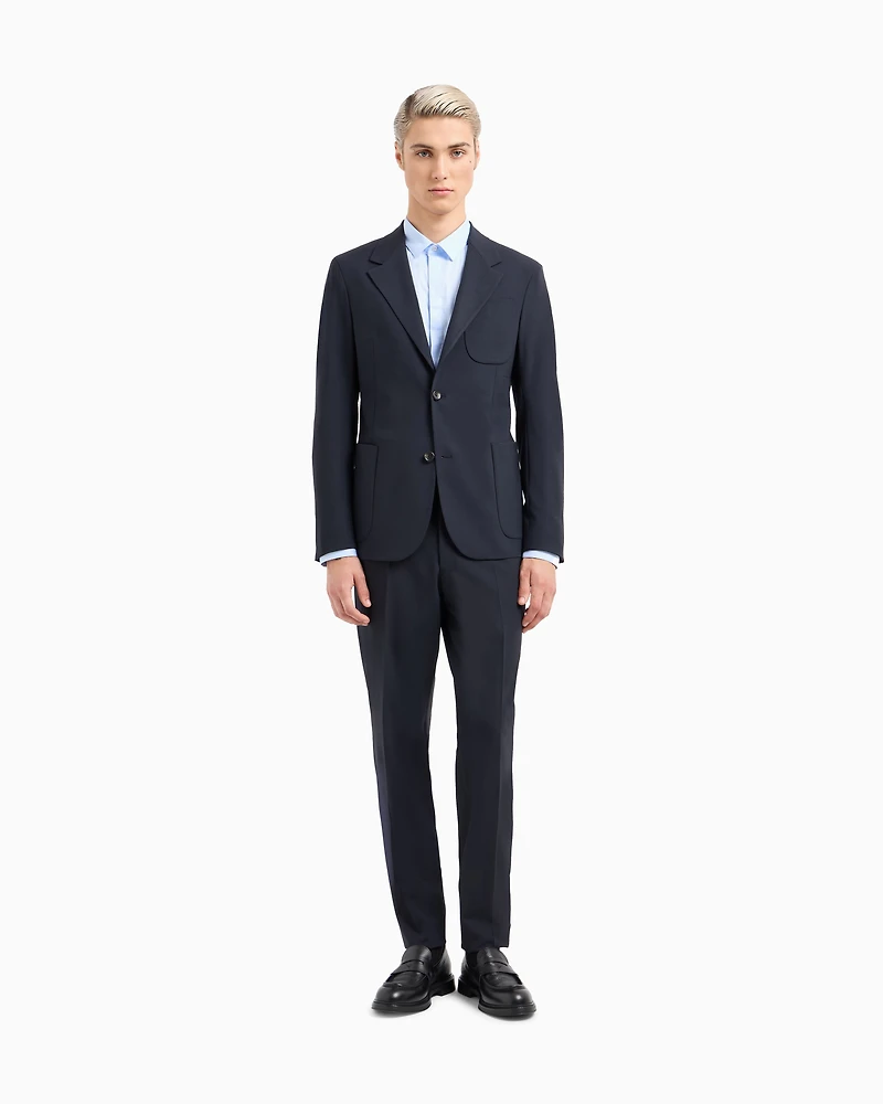 Emporio Armani - Single-breasted suit virgin-wool two-way stretch canvas, Man, Navy Blue, Size: