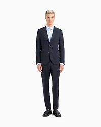 Emporio Armani - Single-breasted suit virgin-wool two-way stretch canvas, Man, Navy Blue, Size:
