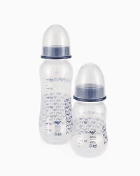 Emporio Armani - Infant-care set with two bottles, dummy and clip-on drawstring, Boy, Blue, Size: TU