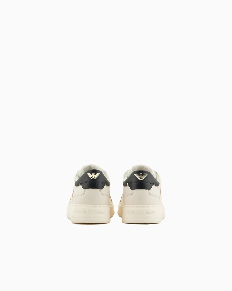 Emporio Armani - Hammered-leather sneakers, Man, White, Size: