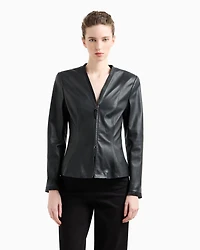 Emporio Armani - Glove-quality, lambskin nappa leather slim-fit jacket, Woman, Black, Size: