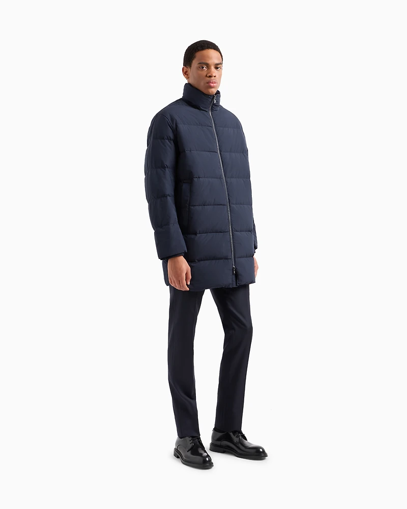 Emporio Armani - Oversized, quilted nylon, full-zip puffer jacket, Man, Navy Blue, Size: