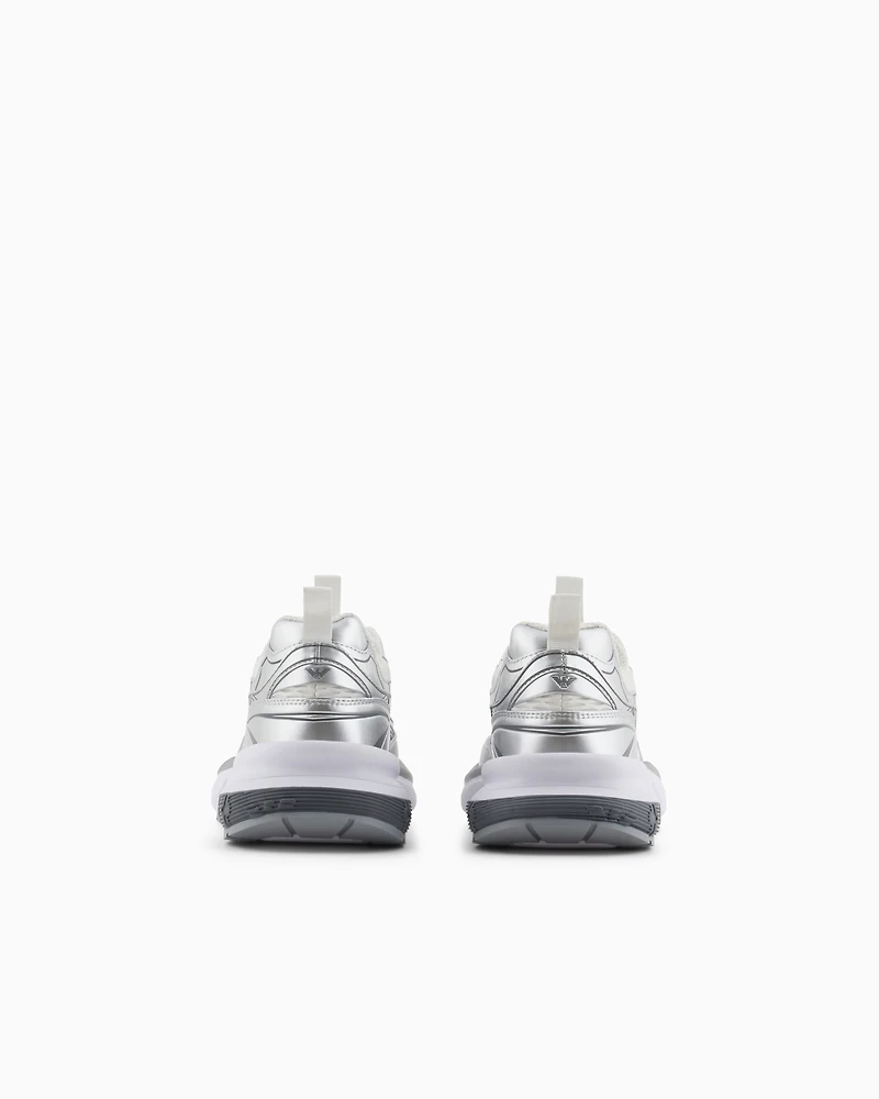 Emporio Armani - Mesh sneakers with laminated details and signature logo, Woman, Silver, Size: