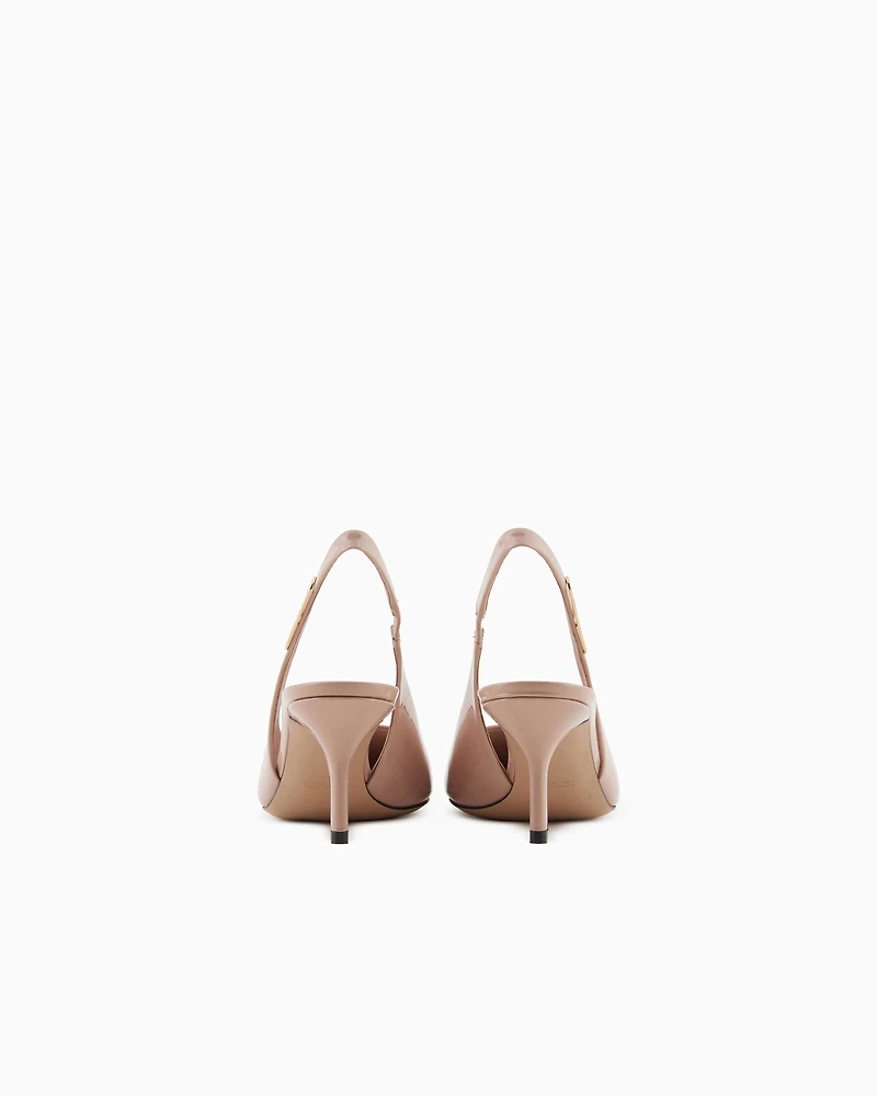 Emporio Armani - Patent-leather slingback court shoes with eagle plate, Woman, Beige, Size:
