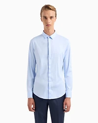Emporio Armani - Lightweight comfortable satin slim-fit shirt, Man, Light Blue, Size: