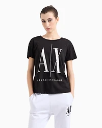 Armani Exchange - Relaxed fit T-shirt with round neck and logo, Woman, Black, Size: