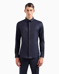 Emporio Armani - Lightweight comfortable satin slim-fit shirt, Man, Navy Blue, Size: