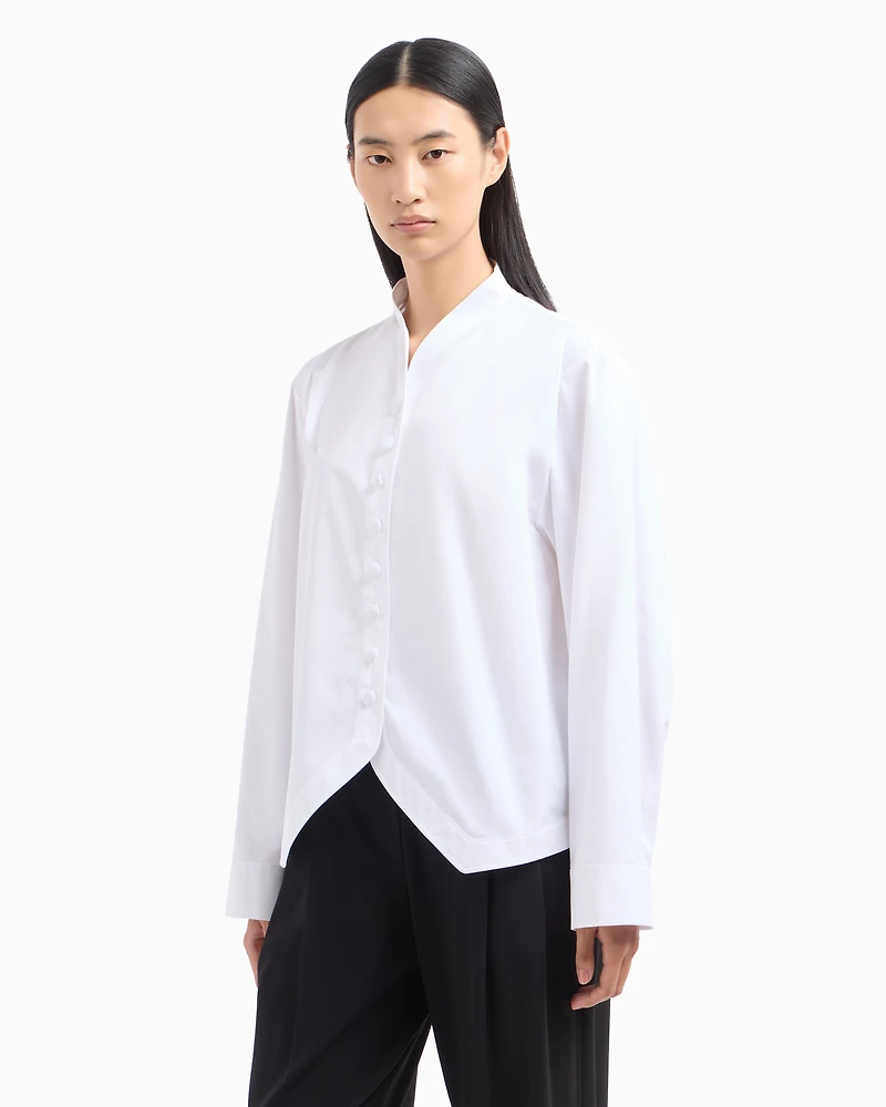 Emporio Armani - Brushed cotton shirt with shaped hem, Woman, White, Size: