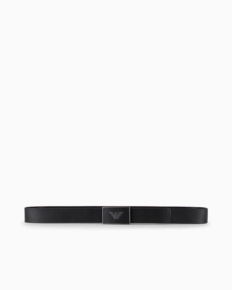 Emporio Armani - Leather belt with eagle plate, Man, Black, Size: