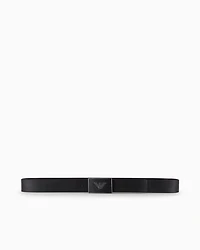 Emporio Armani - Leather belt with eagle plate, Man, Black, Size: