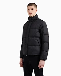 Emporio Armani - Quilted puffer jacket with all-over jacquard eagle, Man, Black, Size: