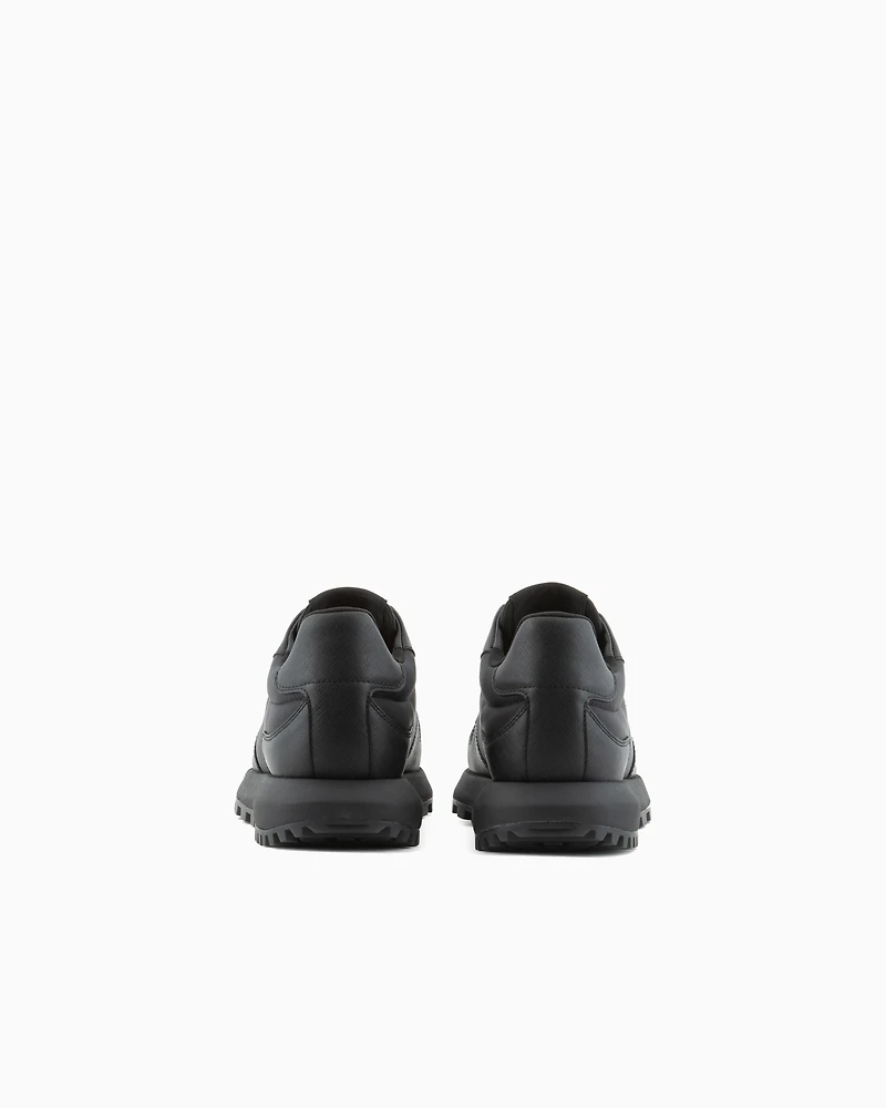 Emporio Armani - ASV recycled nylon sneakers with regenerated Saffiano details, Man, Black, Size:
