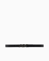 Reversible leather belt with satin metal logo buckle