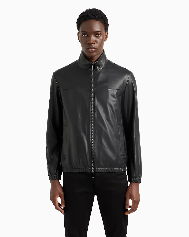 Emporio Armani - Semi-aniline nappa lambskin blouson with full-length zip, Man, Black, Size: