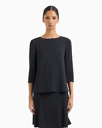 Emporio Armani - Envers-satin blouse with 3/4 sleeves, Woman, Navy_blue, Size: