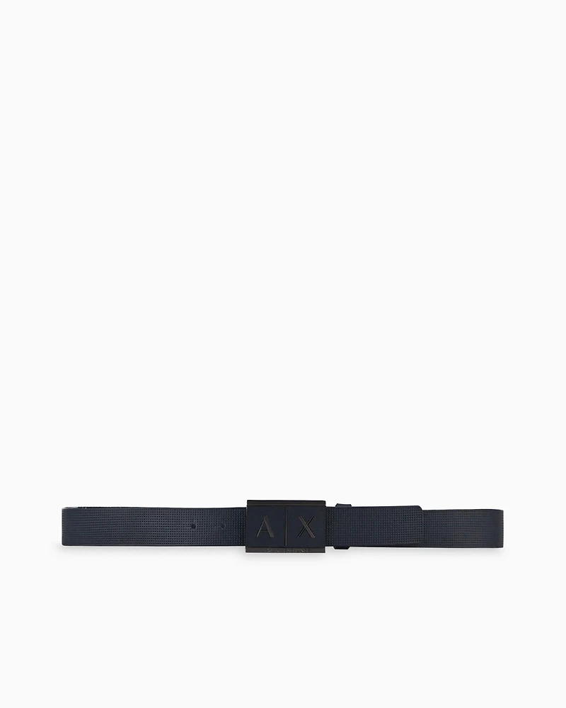 Leather belt with rectangular buckle