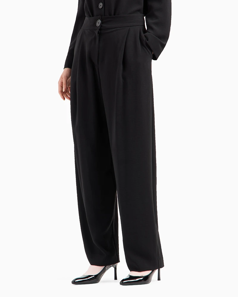 Armani Exchange - ASV Fabric Pleated Trousers, Woman, Black, Size: