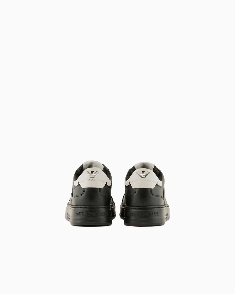 Emporio Armani - Hammered-leather sneakers, Man, White, Size: