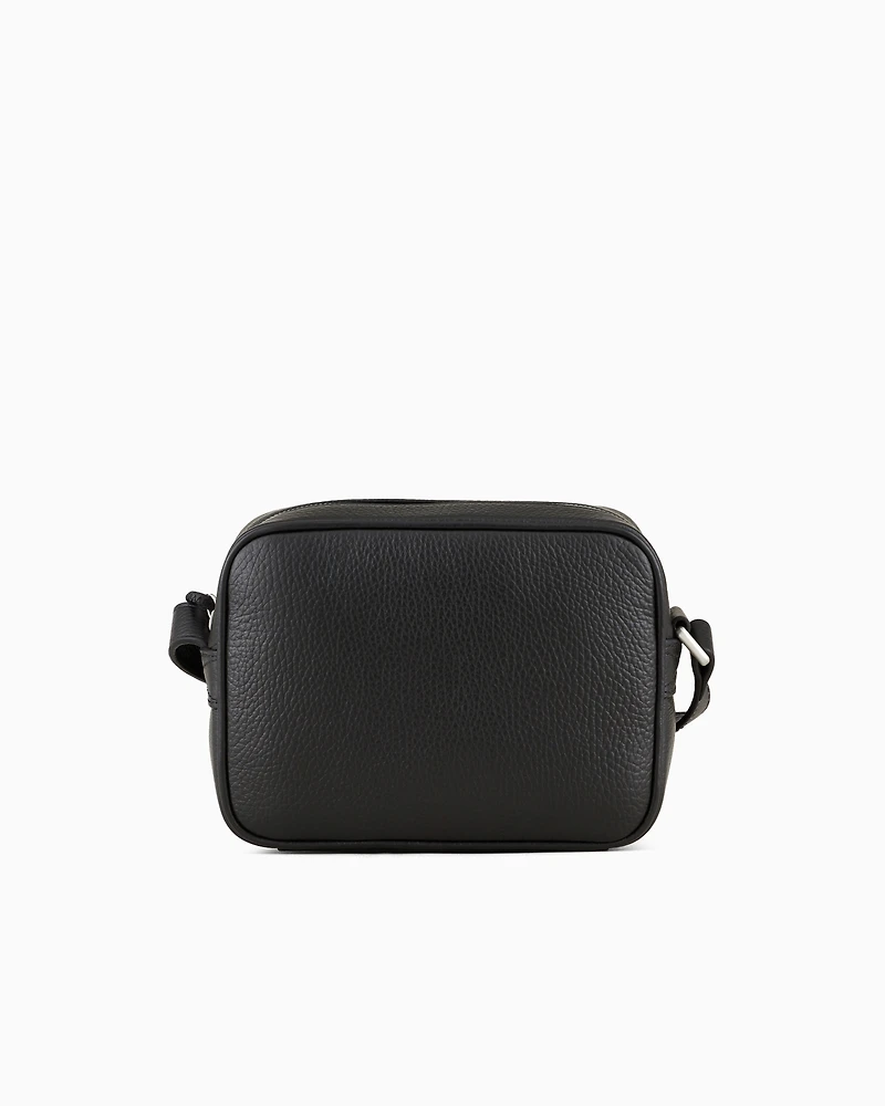 Emporio Armani - Tumbled-leather camera case with shoulder strap, Man, Black, Size: TU