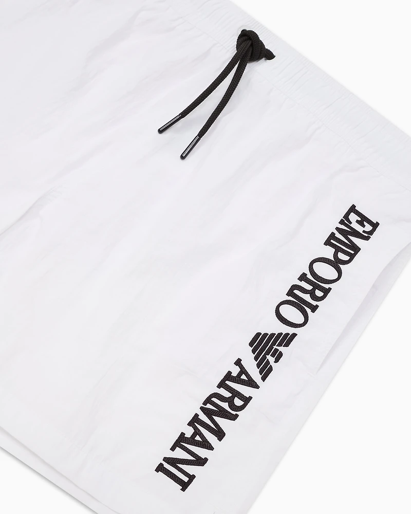 Emporio Armani - Swim shorts with vertical logo embroidery, Man, White, Size: