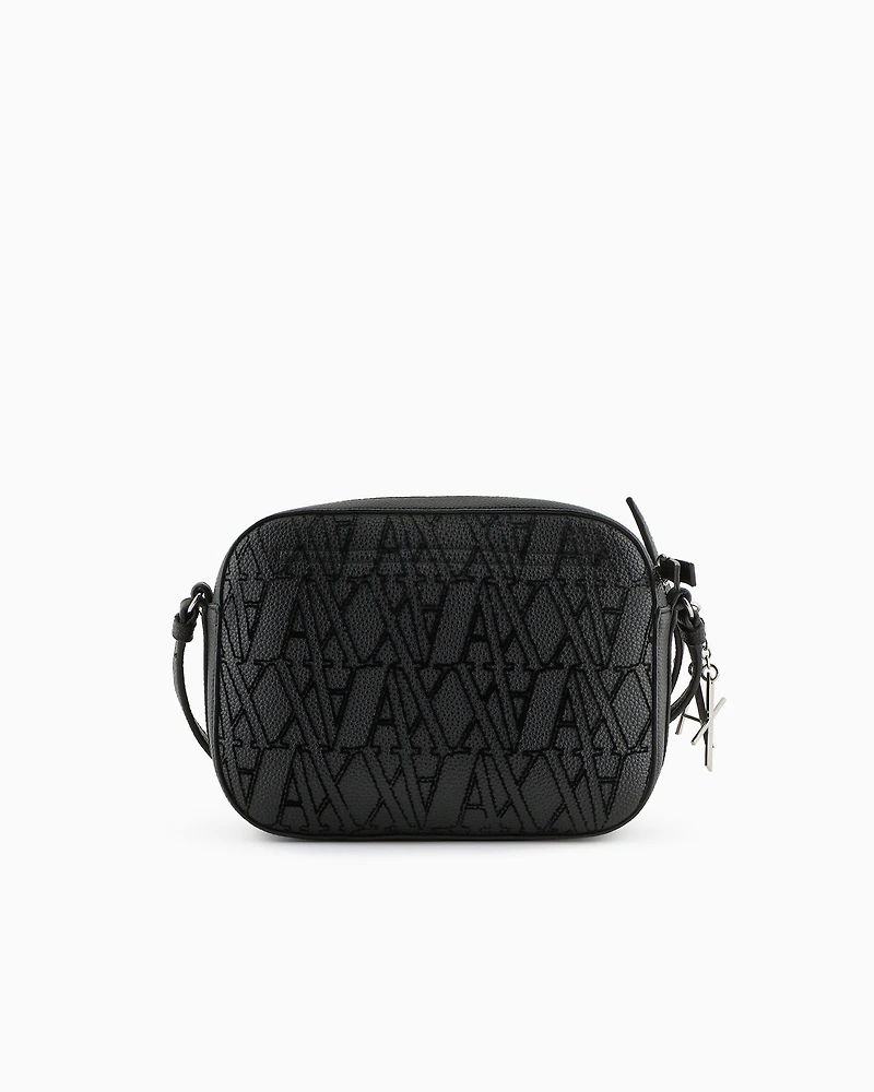 Armani Exchange - Crossbody bag with flocked monogram, Woman, Black, Size: TU